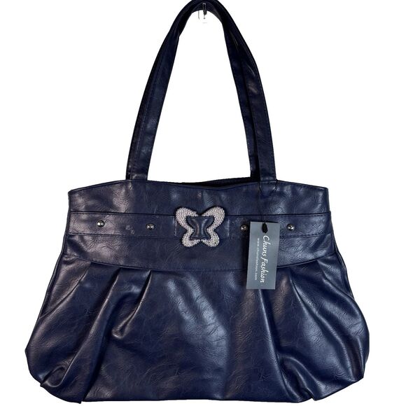 Women's Handbag Satchel Purse Butterfly Detail One Size CHUNS Navy NWT - Picture 2 of 6